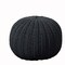 Laddha Home Designs 20" Charcoal Black Solid Hand Knitted Round Pouf Ottoman